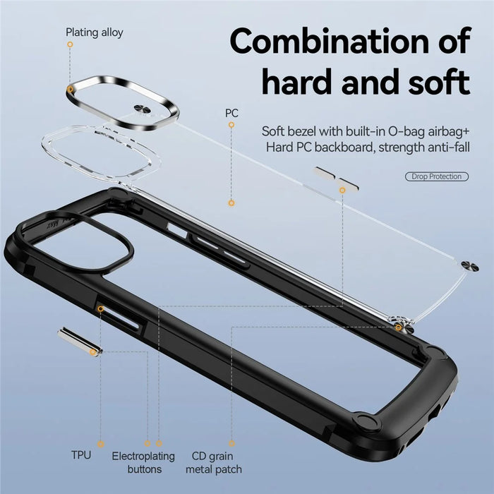 PC+TPU Phone Case for iPhone 15 Pro Max Anti-Drop Alloy Lens Frame Protective Phone Cover - Black - 6
