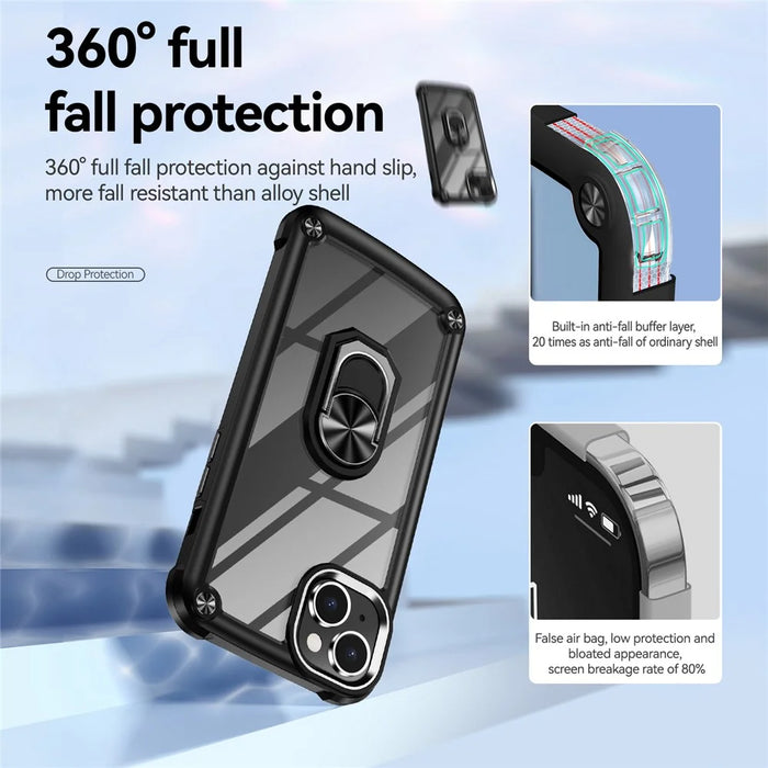 For iPhone 15 Plus Ring Kickstand Phone Case Alloy Lens Frame PC + TPU Protective Cover - Black - 4