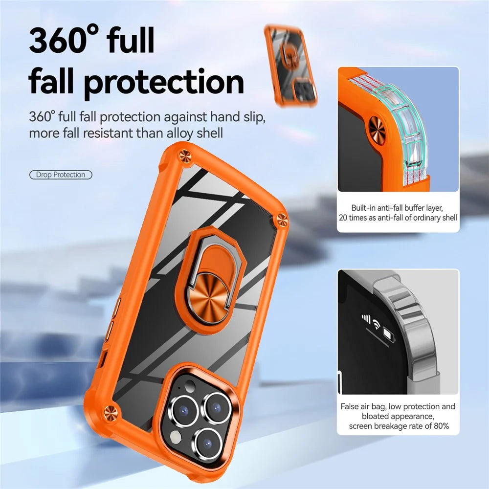 For iPhone 15 Pro Protective Kickstand Case Alloy Lens Frame PC + TPU Phone Cover - Orange - 5