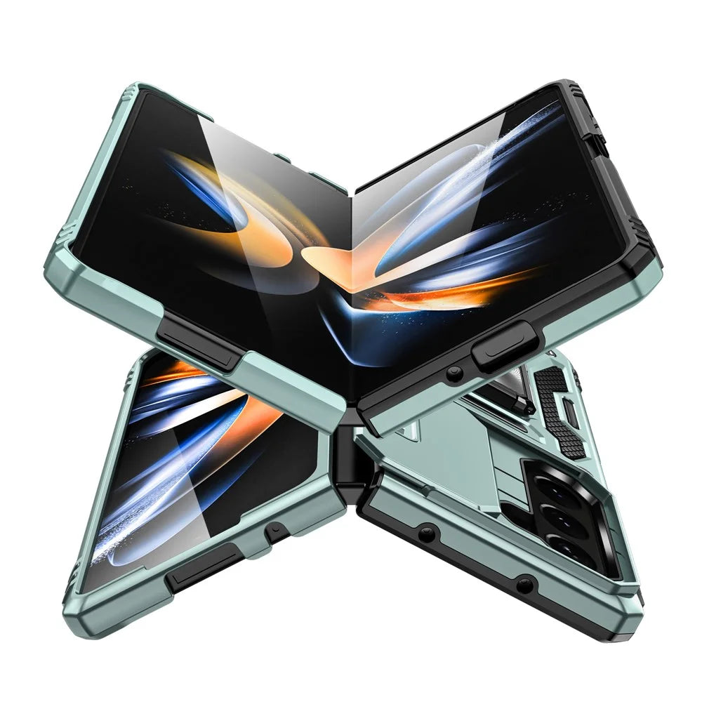 For Samsung Galaxy Z Fold5 5G Armor Series PC + TPU Phone Case Metal Kickstand Cover with Slide Camera Lid - Green - 2