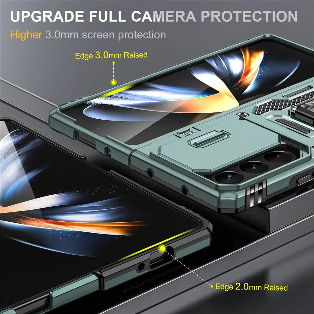 For Samsung Galaxy Z Fold5 5G Armor Series PC + TPU Phone Case Metal Kickstand Cover with Slide Camera Lid - Green - 4