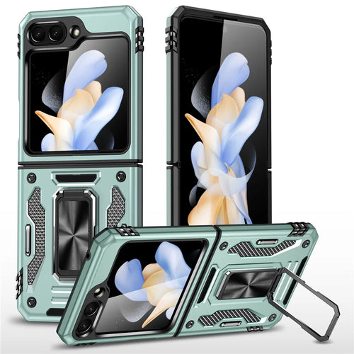 For Samsung Galaxy Z Flip5 5G Armor Series PC + TPU Anti-drop Phone Case Metal Kickstand Cover - Green - 1