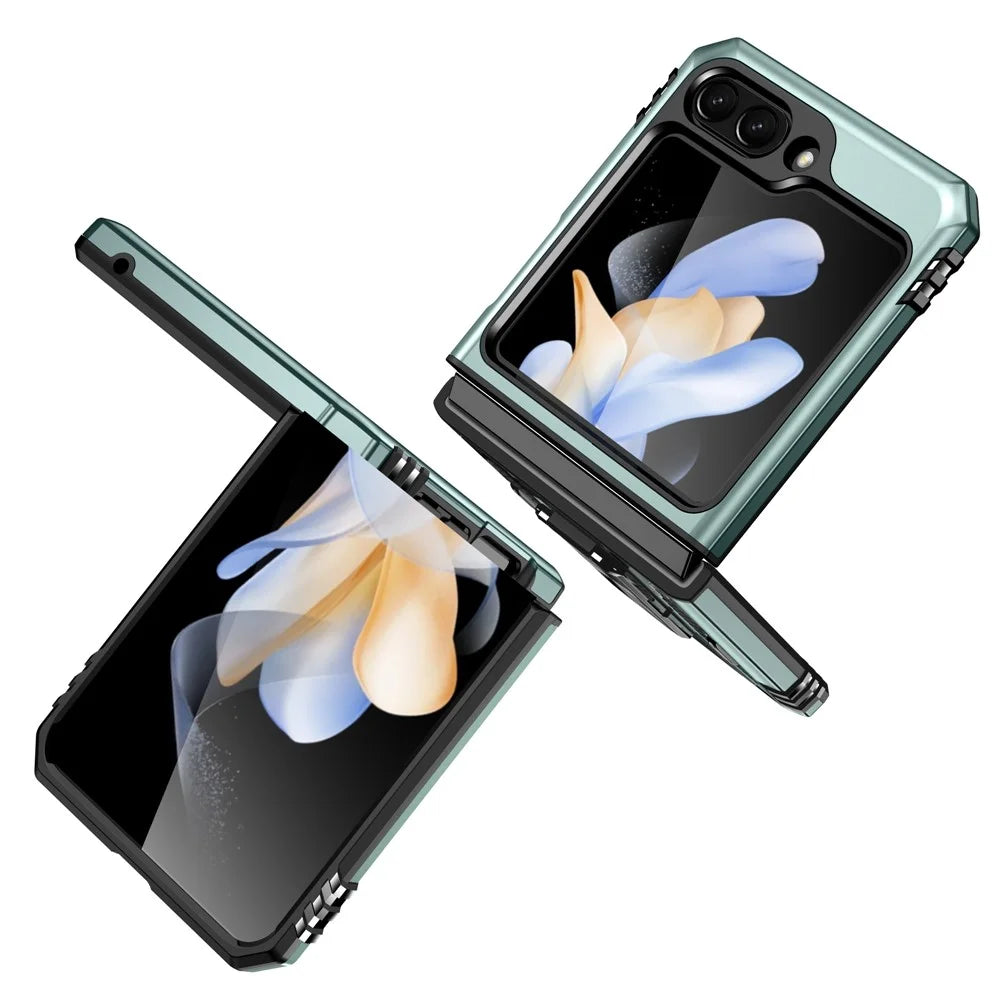 For Samsung Galaxy Z Flip5 5G Armor Series PC + TPU Anti-drop Phone Case Metal Kickstand Cover - Green - 3