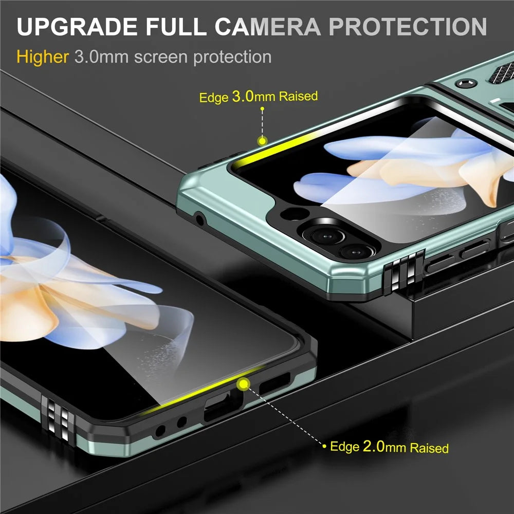 For Samsung Galaxy Z Flip5 5G Armor Series PC + TPU Anti-drop Phone Case Metal Kickstand Cover - Green - 5