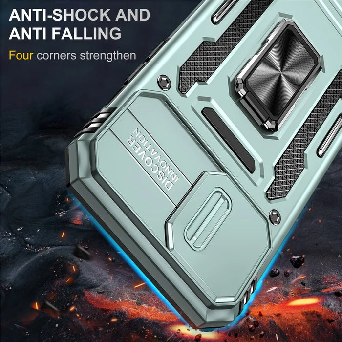For iPhone 15 Pro Max Armor Series Metal Kickstand Cover Slide Camera Lid PC+TPU Phone Case - Green - 2