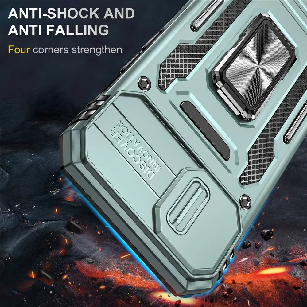 Armor Series For iPhone 15 Metal Kickstand Back Cover Slide Camera Shield PC+TPU Phone Case - Green - 2