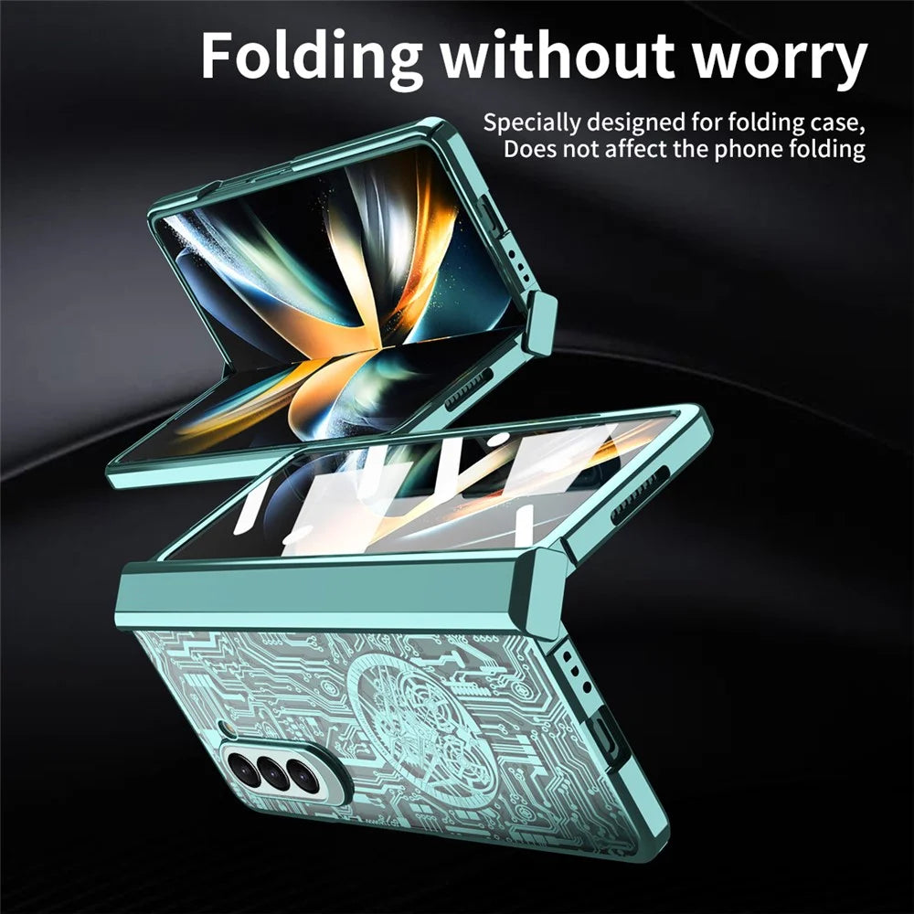 Mechanical Legend Series For Samsung Galaxy Z Fold5 5G Electroplating Phone Case All-Inclusive PC Cover with Tempered Glass Film - Green - 3