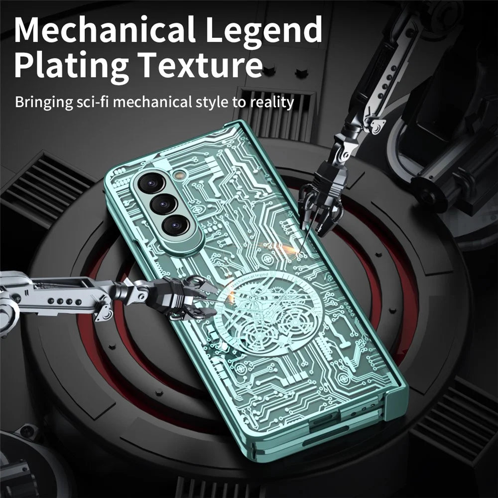 Mechanical Legend Series For Samsung Galaxy Z Fold5 5G Electroplating Phone Case All-Inclusive PC Cover with Tempered Glass Film - Green - 4