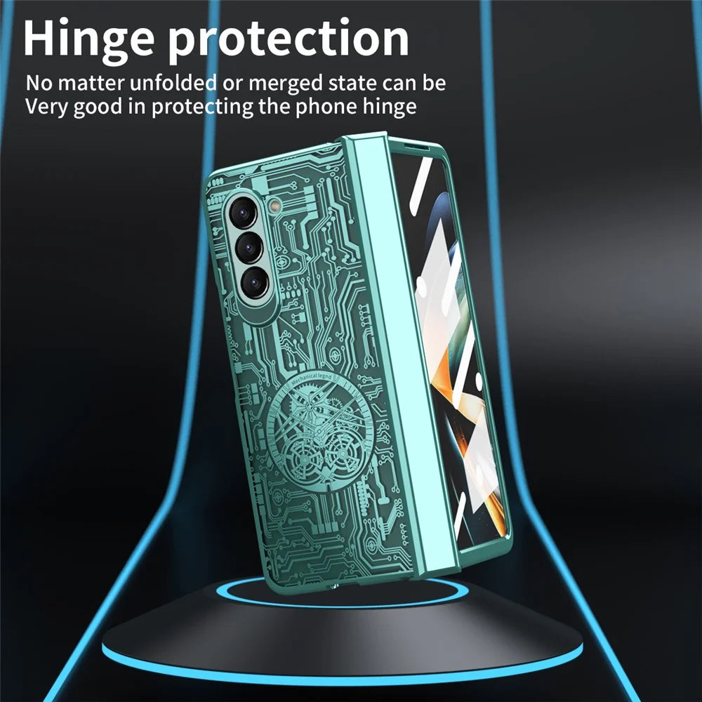 Mechanical Legend Series For Samsung Galaxy Z Fold5 5G Electroplating Phone Case All-Inclusive PC Cover with Tempered Glass Film - Green - 5