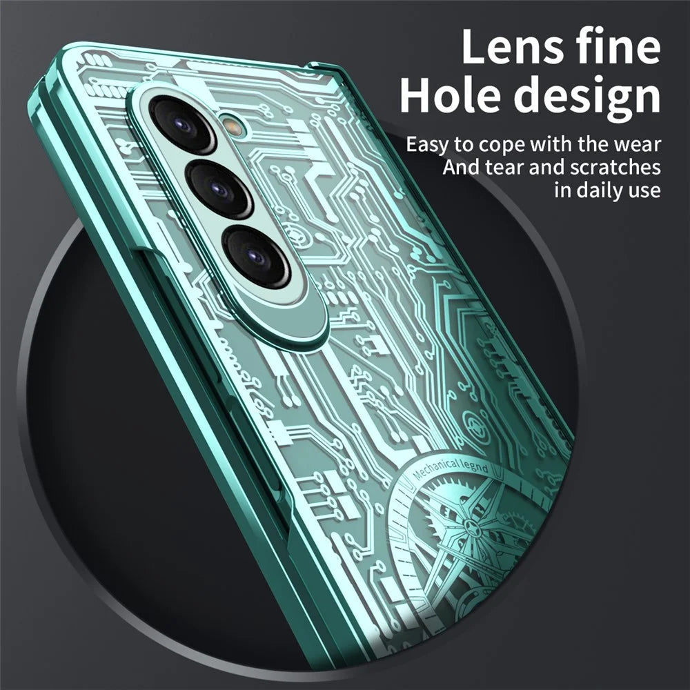 Mechanical Legend Series For Samsung Galaxy Z Fold5 5G Electroplating Phone Case All-Inclusive PC Cover with Tempered Glass Film - Green - 6