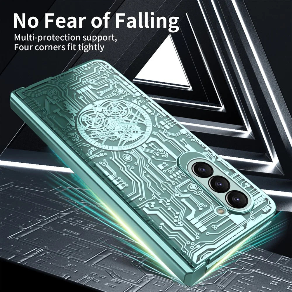 Mechanical Legend Series For Samsung Galaxy Z Fold5 5G Electroplating Phone Case All-Inclusive PC Cover with Tempered Glass Film - Green - 7