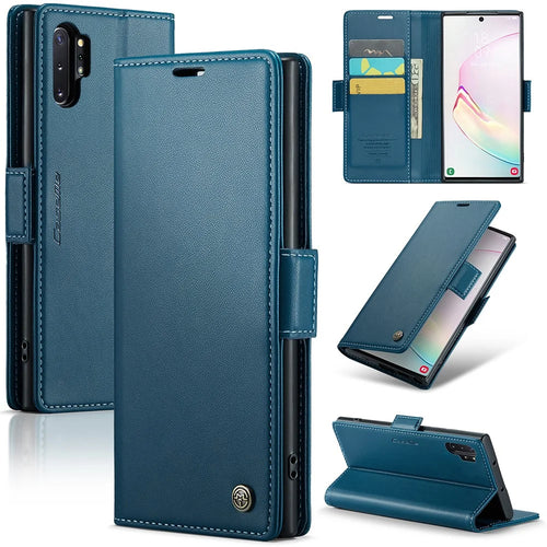 For Samsung Galaxy Note 10 Plus 4G Leather Case CASEME 023 RFID Blocking 3 Card Slot Mobile Cover - Blue - 1