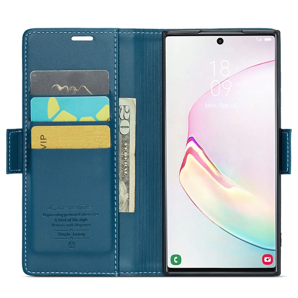 For Samsung Galaxy Note 10 Plus 4G Leather Case CASEME 023 RFID Blocking 3 Card Slot Mobile Cover - Blue - 2