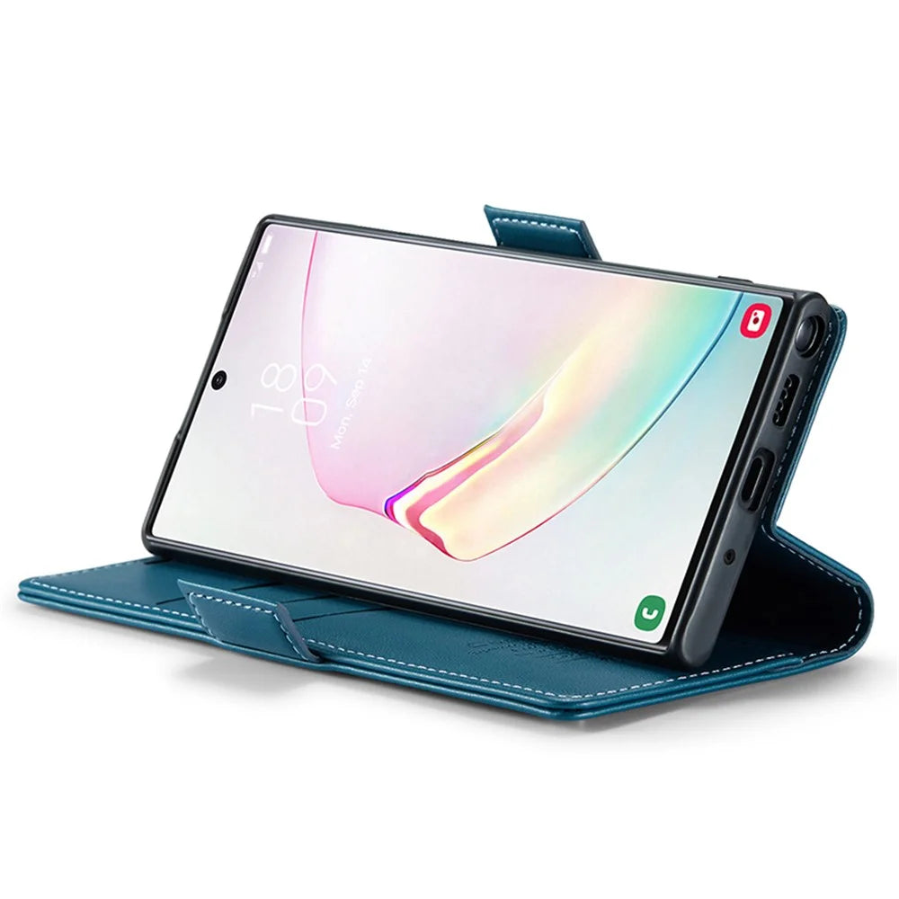 For Samsung Galaxy Note 10 Plus 4G Leather Case CASEME 023 RFID Blocking 3 Card Slot Mobile Cover - Blue - 4