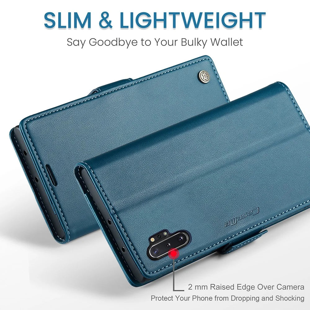 For Samsung Galaxy Note 10 Plus 4G Leather Case CASEME 023 RFID Blocking 3 Card Slot Mobile Cover - Blue - 5