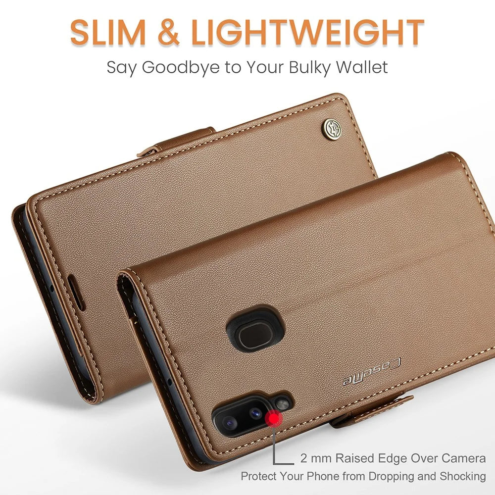 CASEME 023 Series For Samsung Galaxy A40 RFID Blocking PU Leather Phone Case Stand Wallet Anti-drop Cover - Brown - 5