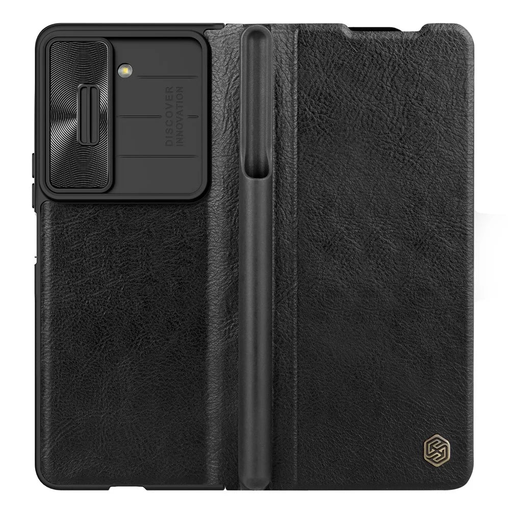 NILLKIN Qin Pro Series for Samsung Galaxy Z Fold5 5G PU Leather Case Slide Camera Protection Phone Cover with Pen Slot - Black - 1