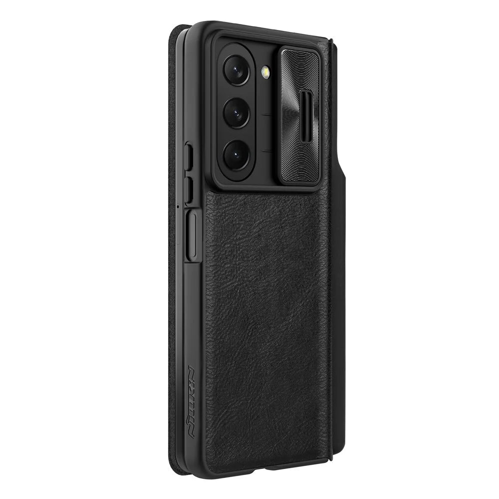 NILLKIN Qin Pro Series for Samsung Galaxy Z Fold5 5G PU Leather Case Slide Camera Protection Phone Cover with Pen Slot - Black - 3