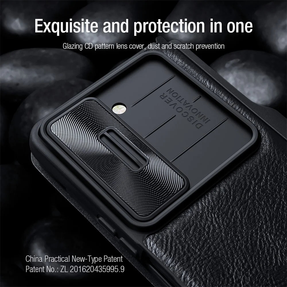 NILLKIN Qin Pro Series for Samsung Galaxy Z Fold5 5G PU Leather Case Slide Camera Protection Phone Cover with Pen Slot - Black - 6