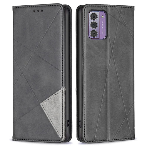 For Nokia G42 Stand Leather Phone Cover Imprinted Line Cell Phone Case with Card Slots - Black - 1