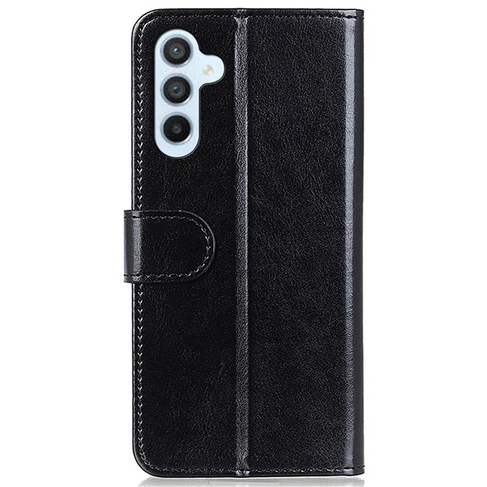 For Samsung Galaxy S23 FE Anti-Scratch Crazy Horse Texture Flip Wallet Case Stand PU Leather Phone Cover - Black - 7