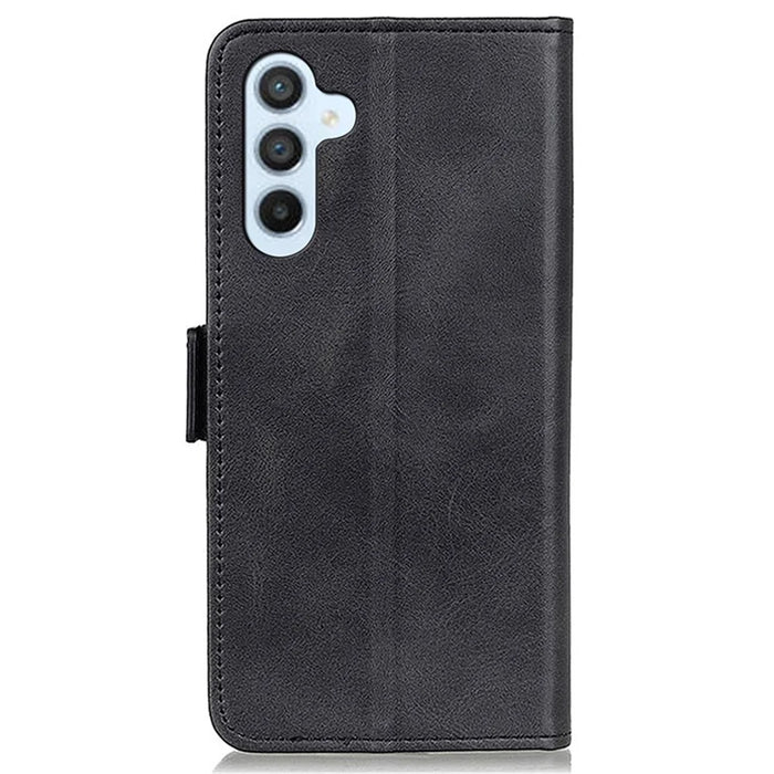 For Samsung Galaxy S23 FE Wallet Stand Phone Case PU Leather Cover Cowhide Texture Phone Shell - Black - 7