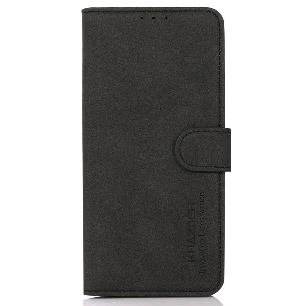KHAZNEH For Samsung Galaxy S23 FE Textured PU Leather Case Phone Cover with Wallet Stand - Black - 6