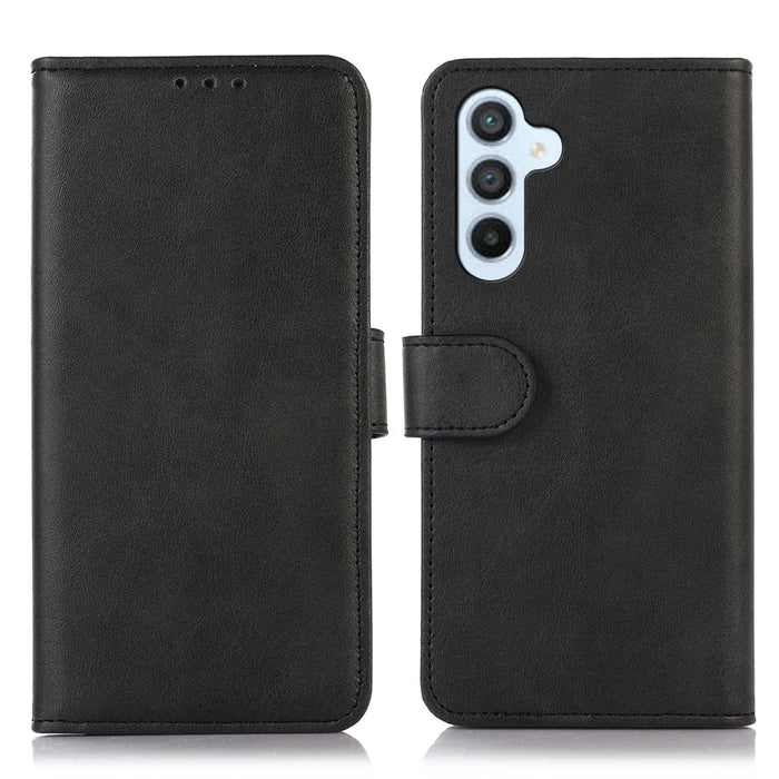 For Samsung Galaxy S23 FE Stand Phone Case PU Leather Cowhide Texture Phone Wallet Cover - Black - 1