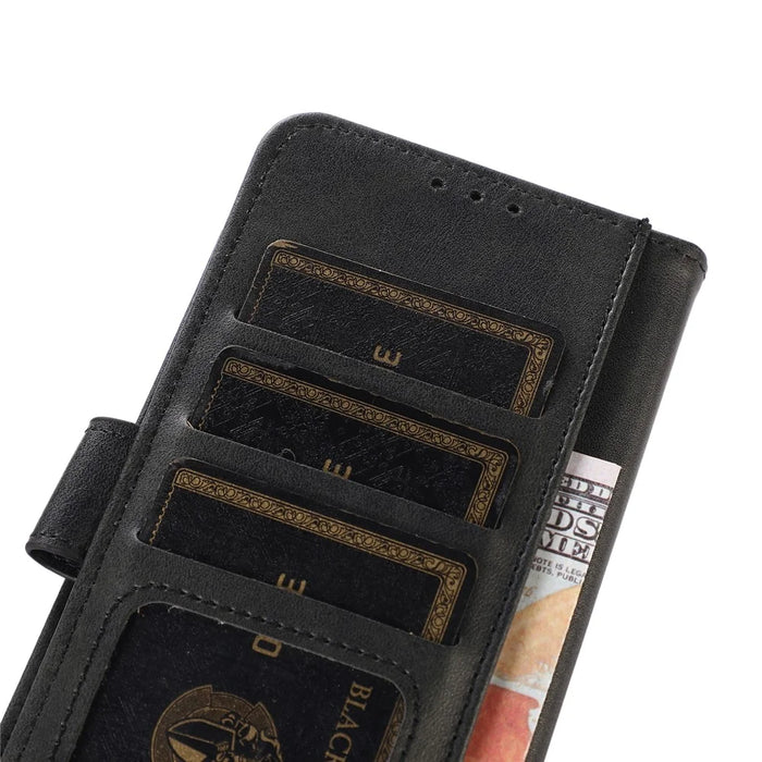 For Samsung Galaxy S23 FE Stand Phone Case PU Leather Cowhide Texture Phone Wallet Cover - Black - 4