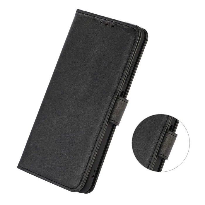 For Samsung Galaxy S23 FE Stand Phone Case PU Leather Cowhide Texture Phone Wallet Cover - Black - 5