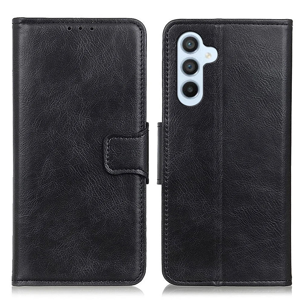For Samsung Galaxy S23 FE Leather Wallet Case Crazy Horse Texture Stand Folio Cell Phone Cover - Black - 1