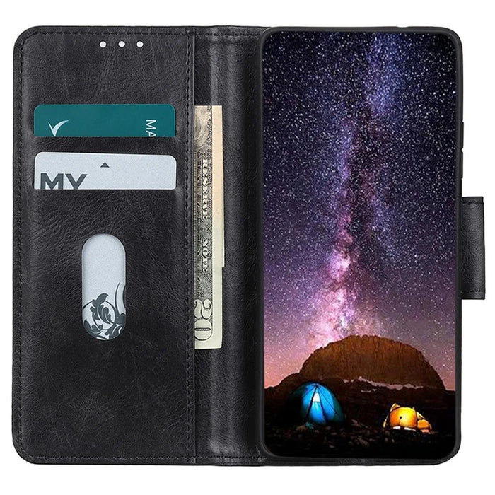 For Samsung Galaxy S23 FE Leather Wallet Case Crazy Horse Texture Stand Folio Cell Phone Cover - Black - 3