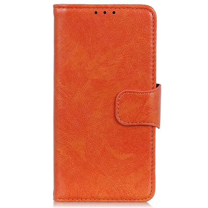 For Samsung Galaxy S23 FE Nappa Texture Split Leather Wallet Case Anti-drop Phone Cover with Stand - Orange - 6