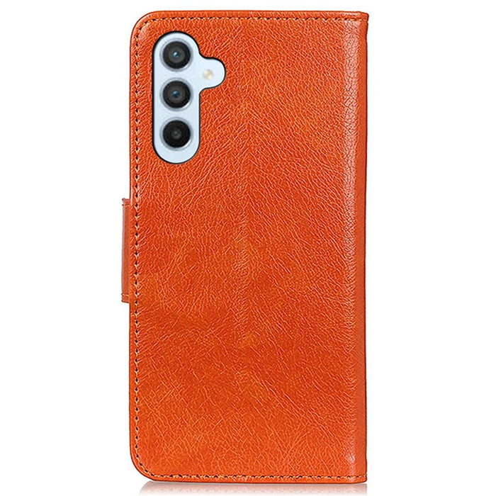 For Samsung Galaxy S23 FE Nappa Texture Split Leather Wallet Case Anti-drop Phone Cover with Stand - Orange - 7