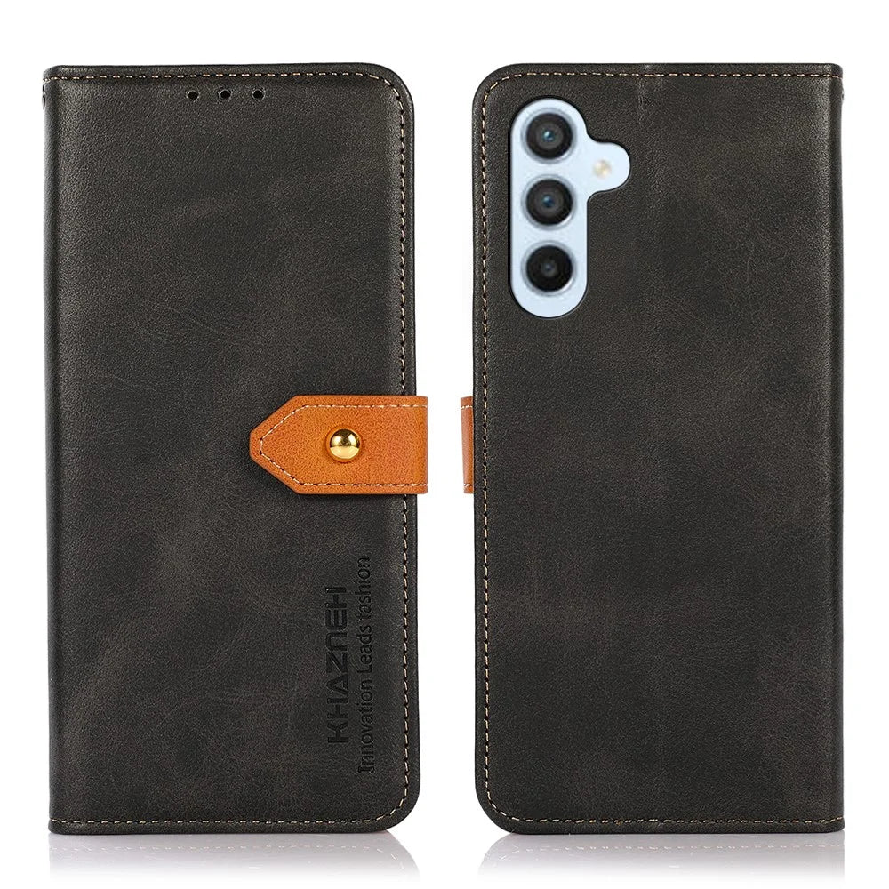 KHAZNEH For Samsung Galaxy S23 FE Stand Phone Cover Cowhide Texture Wallet PU Leather Case - Black - 1