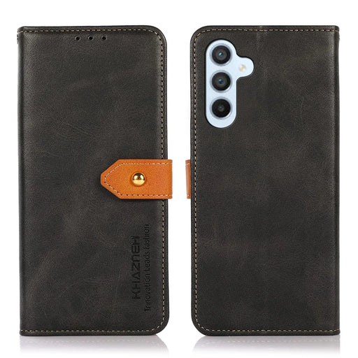 KHAZNEH For Samsung Galaxy S23 FE Stand Phone Cover Cowhide Texture Wallet PU Leather Case - Black - 1