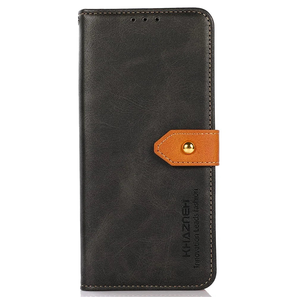 KHAZNEH For Samsung Galaxy S23 FE Stand Phone Cover Cowhide Texture Wallet PU Leather Case - Black - 6