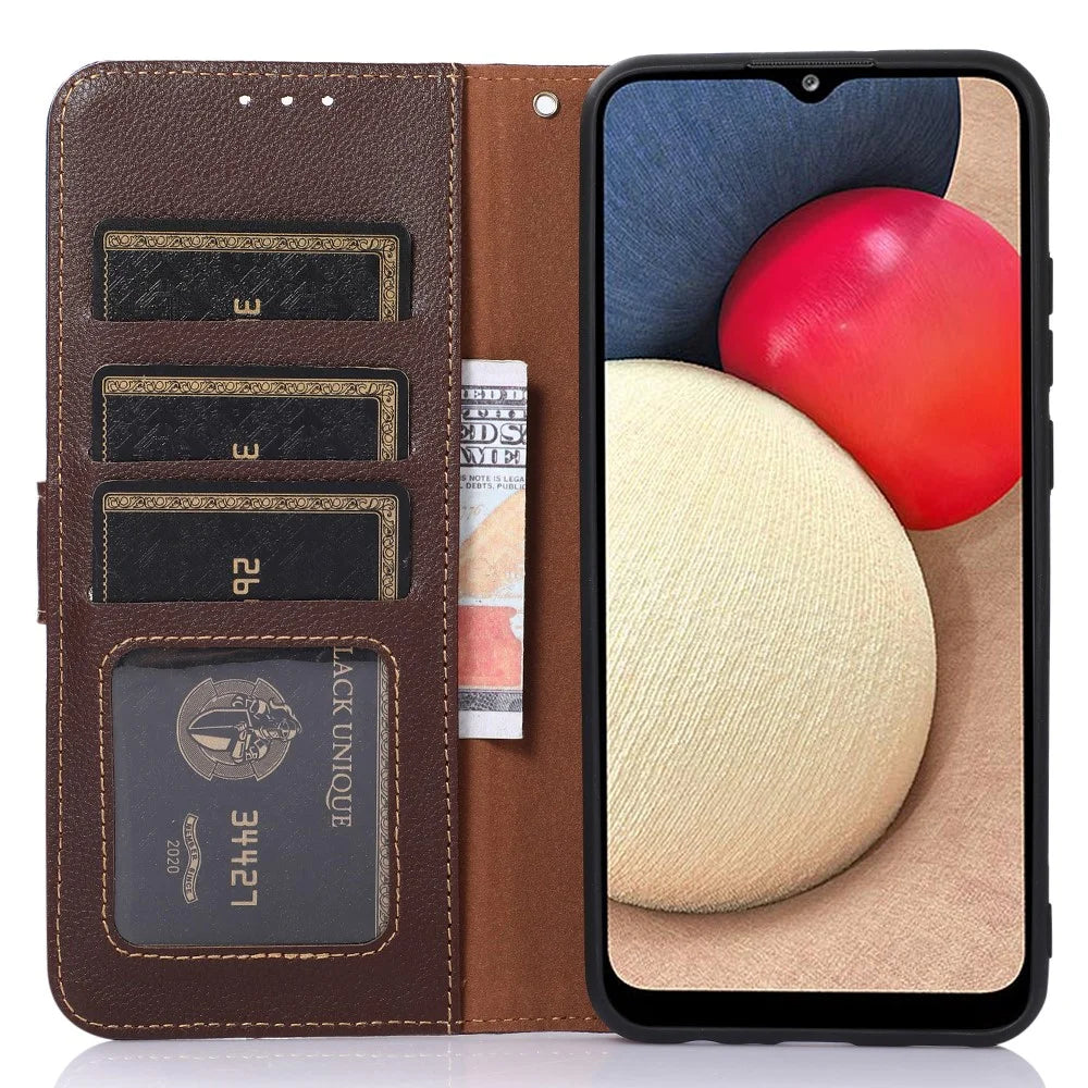 KHAZNEH For Samsung Galaxy S23 FE PU Leather Case Litchi Texture Wallet RFID Blocking Stand Phone Cover - Brown - 4