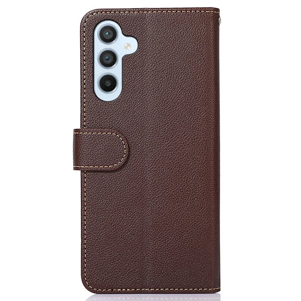 KHAZNEH For Samsung Galaxy S23 FE PU Leather Case Litchi Texture Wallet RFID Blocking Stand Phone Cover - Brown - 7