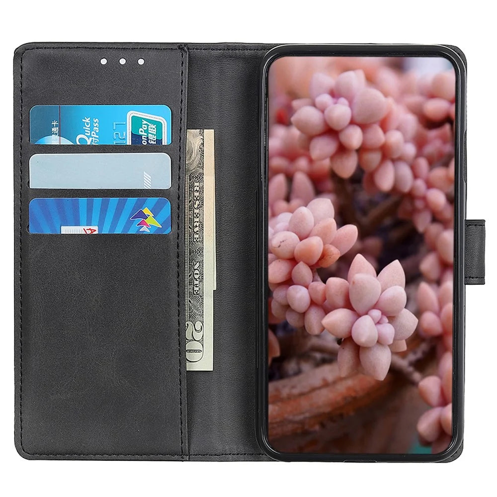 For Samsung Galaxy S23 FE PU Leather Phone Case Cowhide Texture Stand Wallet Flip Cover - Black - 3