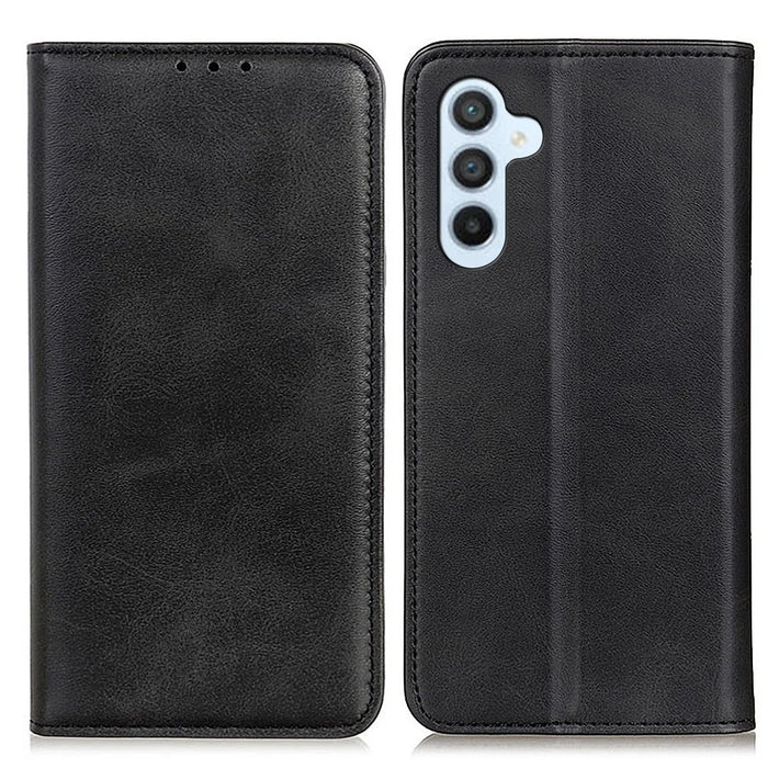 Split Leather Case for Samsung Galaxy S23 FE Stand Wallet Magnetic Flip Phone Cover - Black - 1