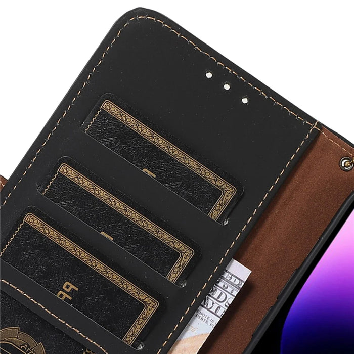 For Samsung Galaxy S23 FE RFID Blocking Wallet Case Silky Feeling Genuine Cow Leather Stand Phone Cover - Black - 5