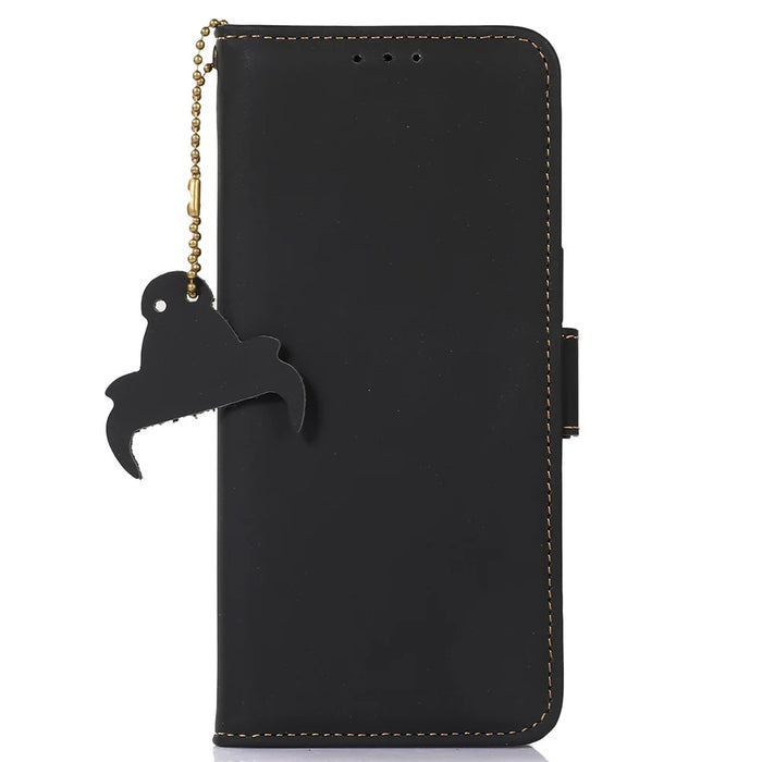 For Samsung Galaxy S23 FE RFID Blocking Wallet Case Silky Feeling Genuine Cow Leather Stand Phone Cover - Black - 6