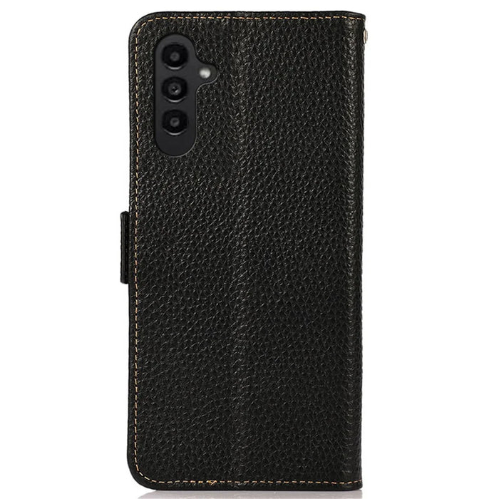 KHAZNEH For Samsung Galaxy S23 FE Genuine Cow Leather Phone Case Wallet RFID Blocking Stand Cover - Black - 7