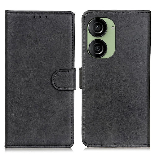 For Asus Zenfone 10 5G PU Leather Wallet Phone Case Cowhide Texture Flip Stand Cover - Black - 1