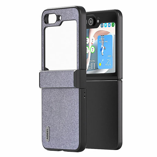 ABEEL For Samsung Galaxy Z Flip5 5G PU Leather Coated PC Case Hinge Design Glitter Phone Cover - Black - 1