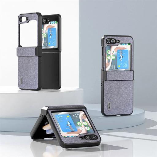 ABEEL For Samsung Galaxy Z Flip5 5G PU Leather Coated PC Case Hinge Design Glitter Phone Cover - Black - 2