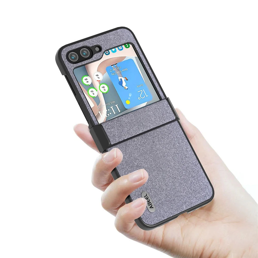 ABEEL For Samsung Galaxy Z Flip5 5G PU Leather Coated PC Case Hinge Design Glitter Phone Cover - Black - 3