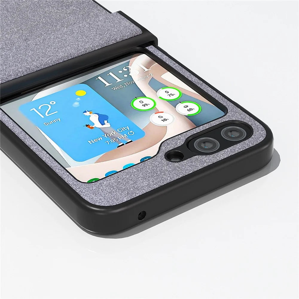 ABEEL For Samsung Galaxy Z Flip5 5G PU Leather Coated PC Case Hinge Design Glitter Phone Cover - Black - 5