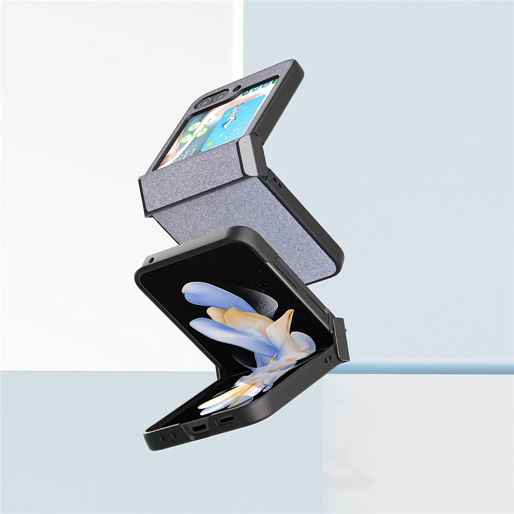 ABEEL For Samsung Galaxy Z Flip5 5G PU Leather Coated PC Case Hinge Design Glitter Phone Cover - Black - 6